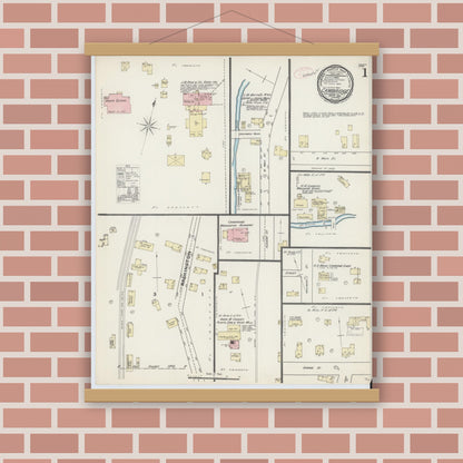 Old map wall art mockup — magnetic wood frame on brick wall — Sanborn Fire Insurance Map from Cambridge, Washington County, New York (1891) - Complete Map Set