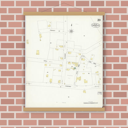 Old map wall art mockup — magnetic wood frame on brick wall — Sanborn Fire Insurance Map from Swampscott, Essex County, Massachusetts (1907), Sheet #0019