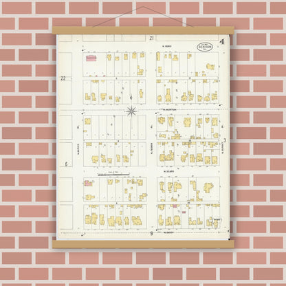 Old map wall art mockup — magnetic wood frame on brick wall — Sanborn Fire Insurance Map from Denison, Grayson County, Texas (1903), Sheet #0004