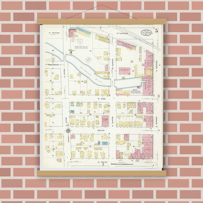 Old map wall art mockup — magnetic wood frame on brick wall — Sanborn Fire Insurance Map from Albion, Calhoun County, Michigan (1913), Sheet #0005
