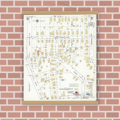 Old map wall art mockup — magnetic wood frame on brick wall — Sanborn Fire Insurance Map from Beloit, Rock County, Wisconsin (1926), Sheet #0017