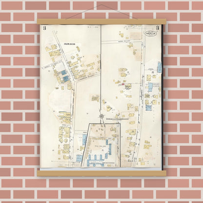 Old map wall art mockup — magnetic wood frame on brick wall — Sanborn Fire Insurance Map from Waialua, Honolulu County, Hawaii (1957), Sheet #0003