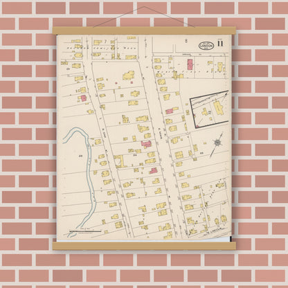 Old map wall art mockup — magnetic wood frame on brick wall — Sanborn Fire Insurance Map from London, Madison County, Ohio (1921), Sheet #0011