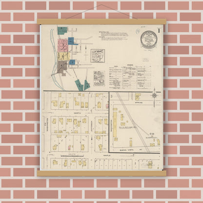 Old map wall art mockup — magnetic wood frame on brick wall — Sanborn Fire Insurance Map from Utica, Licking County, Ohio (1922) - Complete Map Set