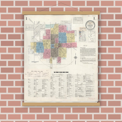 Old map wall art mockup — magnetic wood frame on brick wall — Sanborn Fire Insurance Map from Marion, Williamson County, Illinois (1946) - Complete Map Set