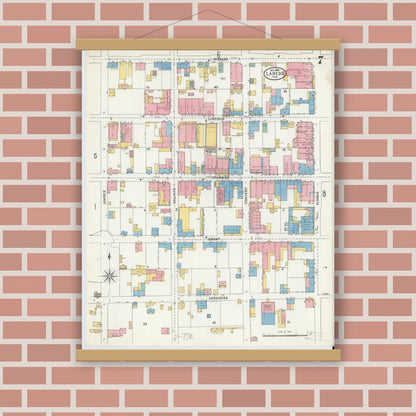 Old map wall art mockup — magnetic wood frame on brick wall — Sanborn Fire Insurance Map from Laredo, Webb County, Texas (1905), Sheet #0007