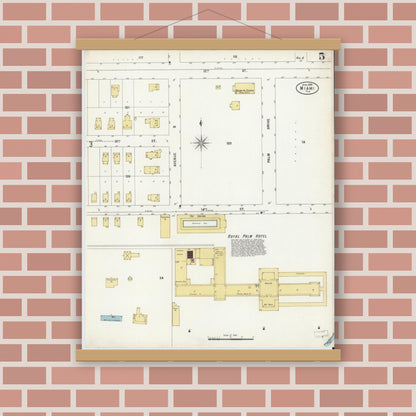 Old map wall art mockup — magnetic wood frame on brick wall — Sanborn Fire Insurance Map from Miami, Dade County, Florida (1899), Sheet #0005