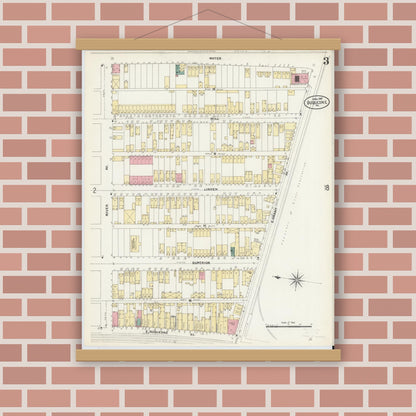 Old map wall art mockup — magnetic wood frame on brick wall — Sanborn Fire Insurance Map from Duquesne, Allegheny County, Pennsylvania (1907), Sheet #0003