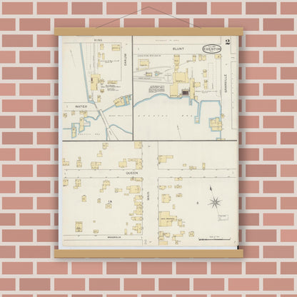 Old map wall art mockup — magnetic wood frame on brick wall — Sanborn Fire Insurance Map from Edenton, Chowan County, North Carolina (1893), Sheet #0002