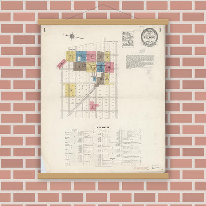 Old map wall art mockup — magnetic wood frame on brick wall — Sanborn Fire Insurance Map from Fillmore, Ventura County, California (1923) - Complete Map Set