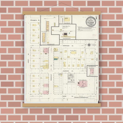 Old map wall art mockup — magnetic wood frame on brick wall — Sanborn Fire Insurance Map from Coleraine, Itasca County, Minnesota (1909) - Complete Map Set