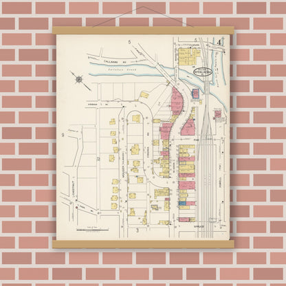 Old map wall art mockup — magnetic wood frame on brick wall — Sanborn Fire Insurance Map from Appalachia, Wise County, Virginia (1922), Sheet #0004