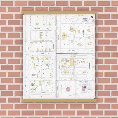 Old map wall art mockup — magnetic wood frame on brick wall — Sanborn Fire Insurance Map from Lamar, Barton County, Missouri (1902), Sheet #0005