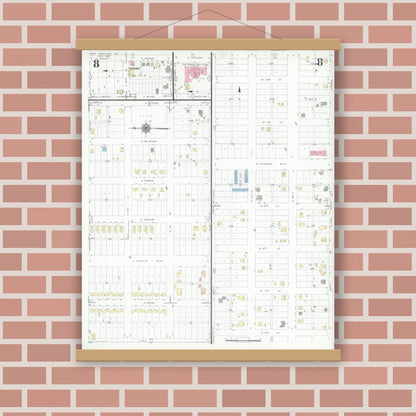 Old map wall art mockup — magnetic wood frame on brick wall — Sanborn Fire Insurance Map from Fort Stockton, Pecos County, Texas (1946), Sheet #0008