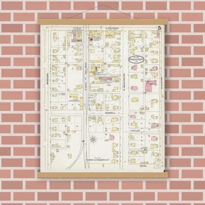 Old map wall art mockup — magnetic wood frame on brick wall — Sanborn Fire Insurance Map from Frankfort, Clinton County, Indiana (1892), Sheet #0005