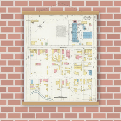 Old map wall art mockup — magnetic wood frame on brick wall — Sanborn Fire Insurance Map from Cannelton, Perry County, Indiana (1898), Sheet #0002