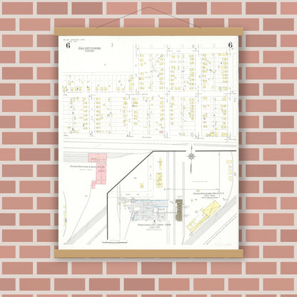 Old map wall art mockup — magnetic wood frame on brick wall — Sanborn Fire Insurance Map from Valley Junction, Polk County, Iowa (1937), Sheet #0006