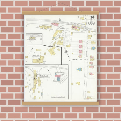 Old map wall art mockup — magnetic wood frame on brick wall — Sanborn Fire Insurance Map from Media, Delaware County, Pennsylvania (1912), Sheet #0010