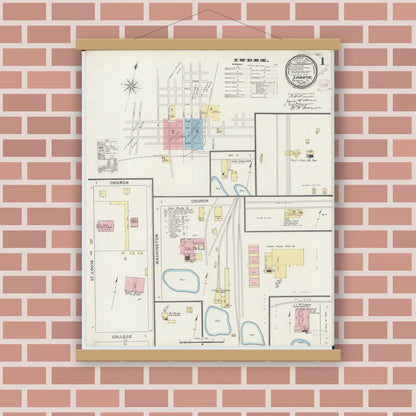 Old map wall art mockup — magnetic wood frame on brick wall — Sanborn Fire Insurance Map from Sparta, Randolph County, Illinois (1894) - Complete Map Set