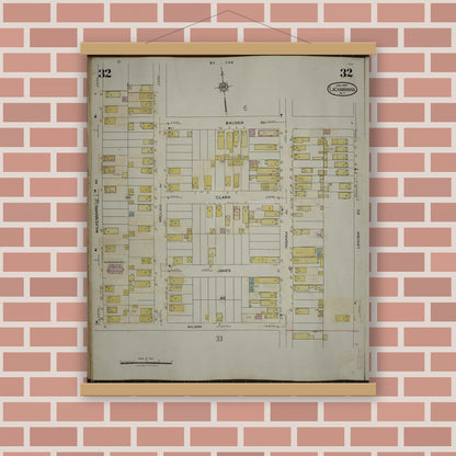 Old map wall art mockup — magnetic wood frame on brick wall — Sanborn Fire Insurance Map from Lackawanna, Erie County, New York (1950), Sheet #0032