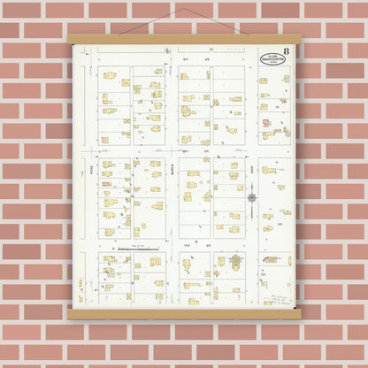 Old map wall art mockup — magnetic wood frame on brick wall — Sanborn Fire Insurance Map from Sauk Centre, Stearns County, Minnesota (1909), Sheet #0008
