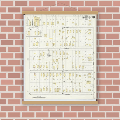 Old map wall art mockup — magnetic wood frame on brick wall — Sanborn Fire Insurance Map from Marquette, Marquette County, Michigan (1897), Sheet #0013
