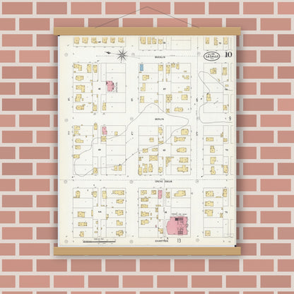 Old map wall art mockup — magnetic wood frame on brick wall — Sanborn Fire Insurance Map from La Salle, La Salle County, Illinois (1906), Sheet #0010