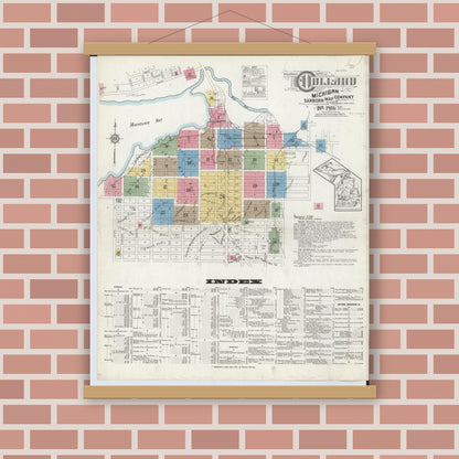 Old map wall art mockup — magnetic wood frame on brick wall — Sanborn Fire Insurance Map from Holland, Ottawa County, Michigan (1916) - Complete Map Set