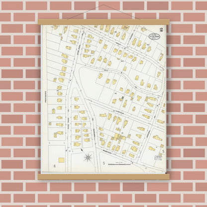 Old map wall art mockup — magnetic wood frame on brick wall — Sanborn Fire Insurance Map from Hyde Park, Norfolk County, Massachusetts (1900), Sheet #0002