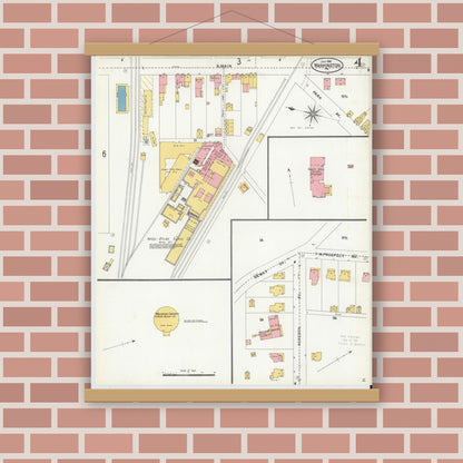 Old map wall art mockup — magnetic wood frame on brick wall — Sanborn Fire Insurance Map from Washington, Washington County, Pennsylvania (1904), Sheet #0004