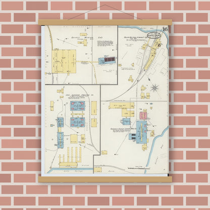 Old map wall art mockup — magnetic wood frame on brick wall — Sanborn Fire Insurance Map from Houghton, Houghton County, Michigan (1893), Sheet #0016