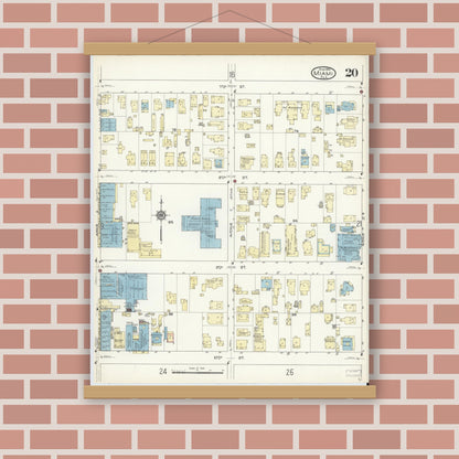 Old map wall art mockup — magnetic wood frame on brick wall — Sanborn Fire Insurance Map from Miami, Dade County, Florida (1914), Sheet #0020
