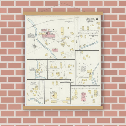 Old map wall art mockup — magnetic wood frame on brick wall — Sanborn Fire Insurance Map from Friendship, Allegany County, New York (1897), Sheet #0002