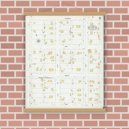 Old map wall art mockup — magnetic wood frame on brick wall — Sanborn Fire Insurance Map from Chillicothe, Peoria County, Illinois (1899), Sheet #0003