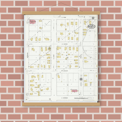Old map wall art mockup — magnetic wood frame on brick wall — Sanborn Fire Insurance Map from Boyne City, Charlevoix County, Michigan (1919), Sheet #0011