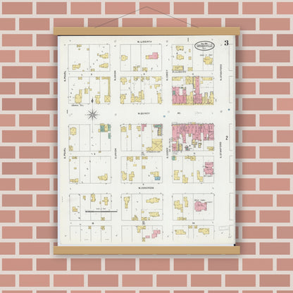 Old map wall art mockup — magnetic wood frame on brick wall — Sanborn Fire Insurance Map from Griggsville, Pike County, Illinois (1905), Sheet #0003