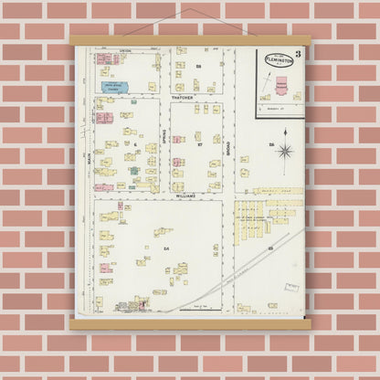 Old map wall art mockup — magnetic wood frame on brick wall — Sanborn Fire Insurance Map from Flemington, Hunterdon County, New Jersey (1890), Sheet #0003