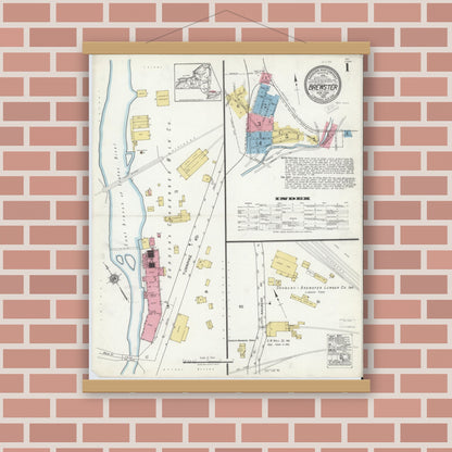 Old map wall art mockup — magnetic wood frame on brick wall — Sanborn Fire Insurance Map from Brewster, Putnam County, New York (1920) - Complete Map Set