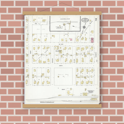 Old map wall art mockup — magnetic wood frame on brick wall — Sanborn Fire Insurance Map from Colchester, Mcdonough County, Illinois (1912), Sheet #0002