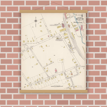 Old map wall art mockup — magnetic wood frame on brick wall — Sanborn Fire Insurance Map from Nacogdoches, Nacogdoches County, Texas (1922), Sheet #0004