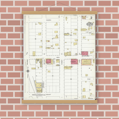Old map wall art mockup — magnetic wood frame on brick wall — Sanborn Fire Insurance Map from Avon Park, Highlands County, Florida (1920), Sheet #0002