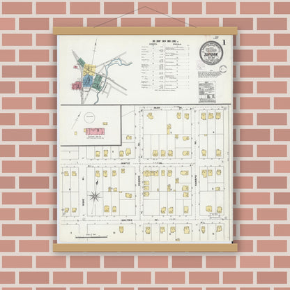 Old map wall art mockup — magnetic wood frame on brick wall — Sanborn Fire Insurance Map from Suffern, Rockland County, New York (1902) - Complete Map Set