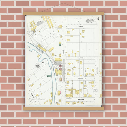 Old map wall art mockup — magnetic wood frame on brick wall — Sanborn Fire Insurance Map from Sebewaing, Huron County, Michigan (1901), Sheet #0002