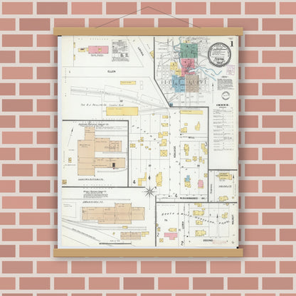Old map wall art mockup — magnetic wood frame on brick wall — Sanborn Fire Insurance Map from Fenton, Genesee County, Michigan (1901) - Complete Map Set