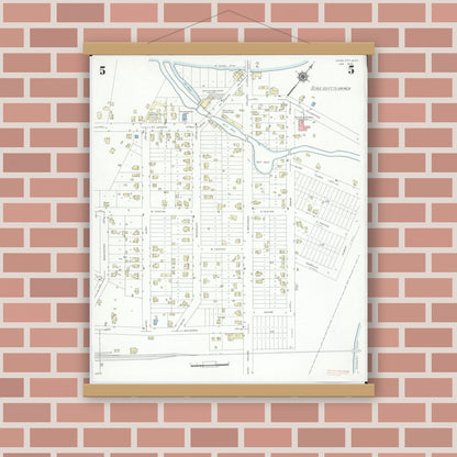 Old map wall art mockup — magnetic wood frame on brick wall — Sanborn Fire Insurance Map from Union City, Branch And Calhoun Counties, Michigan (1940), Sheet #0005