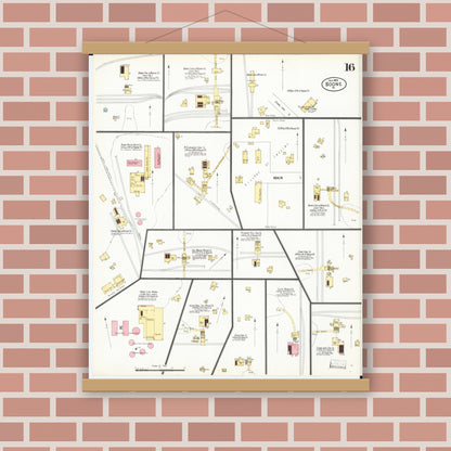 Old map wall art mockup — magnetic wood frame on brick wall — Sanborn Fire Insurance Map from Boone, Boone County, Iowa (1900), Sheet #0016