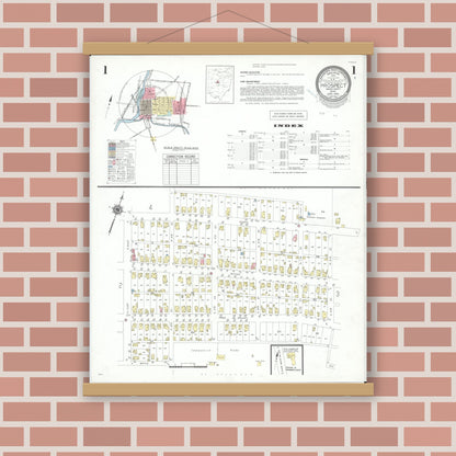 Old map wall art mockup — magnetic wood frame on brick wall — Sanborn Fire Insurance Map from Prospect, Marion County, Ohio (1946), Sheet #0001