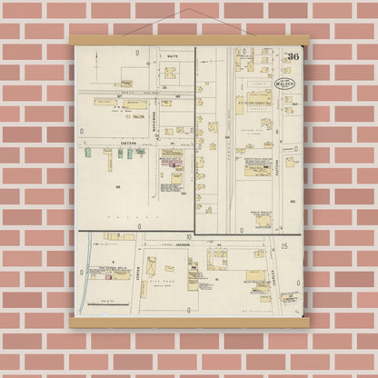 Old map wall art mockup — magnetic wood frame on brick wall — Sanborn Fire Insurance Map from Malden, Middlesex County, Massachusetts (1897), Sheet #0036