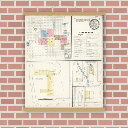 Old map wall art mockup — magnetic wood frame on brick wall — Sanborn Fire Insurance Map from Riverside, Riverside County, California (1891) - Complete Map Set