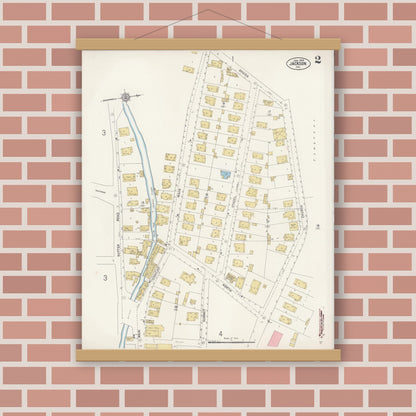 Old map wall art mockup — magnetic wood frame on brick wall — Sanborn Fire Insurance Map from Jackson, Amador County, California (1912), Sheet #0002